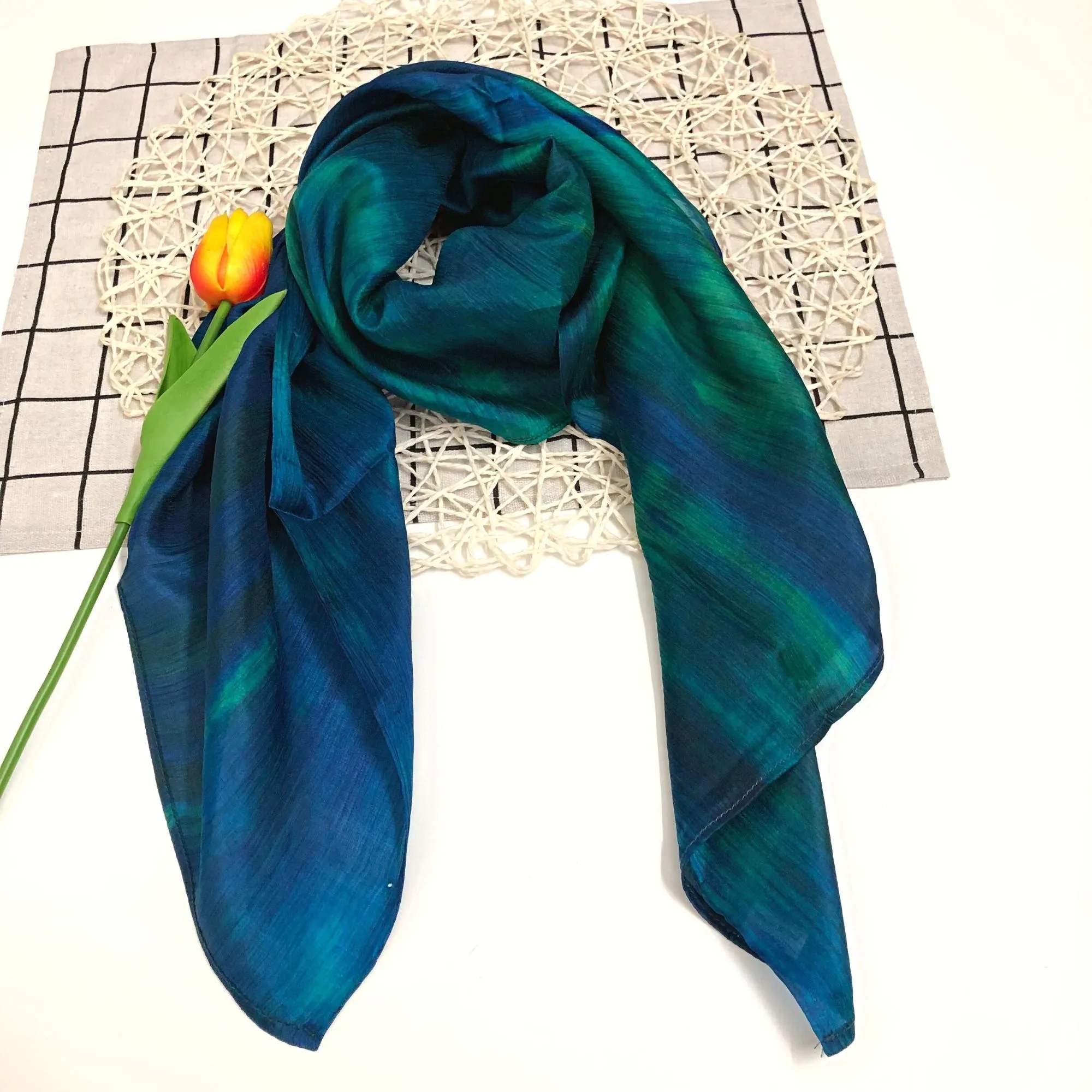 100% MULBERRY SILK SCARF - Pure mulberry silk - Blue Square Scarf - Women's Scarves - Fashion Scarf - Luxury Scarf - Gift for her