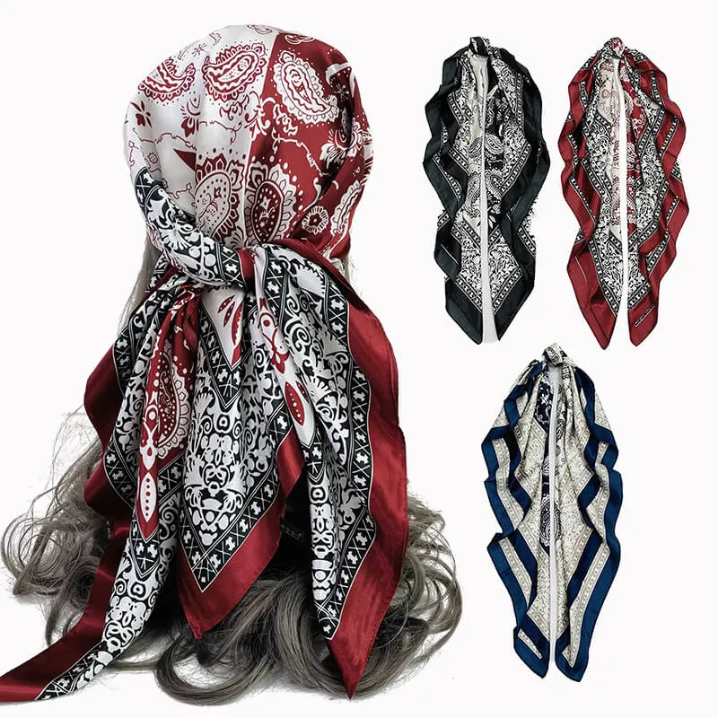 35” Satin Large Square Head Scarves - 3PCS Silk Like Neck Scarf Hair Sleeping Wraps Lightweight Satin Silk Scarfs for Women