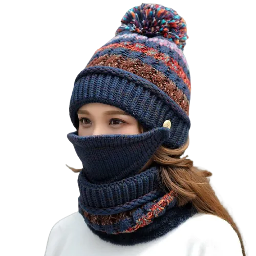 3Pcs Women Thick Warm Fleece Knitted Hat Scarf  Mask Sets