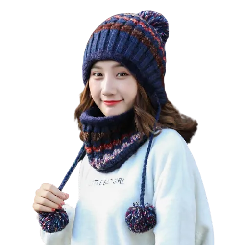 3Pcs Women Thick Warm Fleece Knitted Hat Scarf  Mask Sets