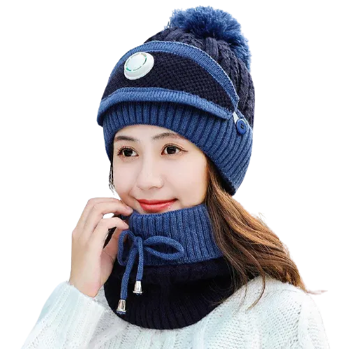 3Pcs Women Thick Warm Fleece Knitted Hat Scarf  Mask Sets