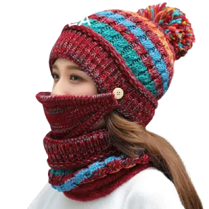 3Pcs Women Thick Warm Fleece Knitted Hat Scarf  Mask Sets