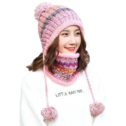 3Pcs Women Thick Warm Fleece Knitted Hat Scarf  Mask Sets