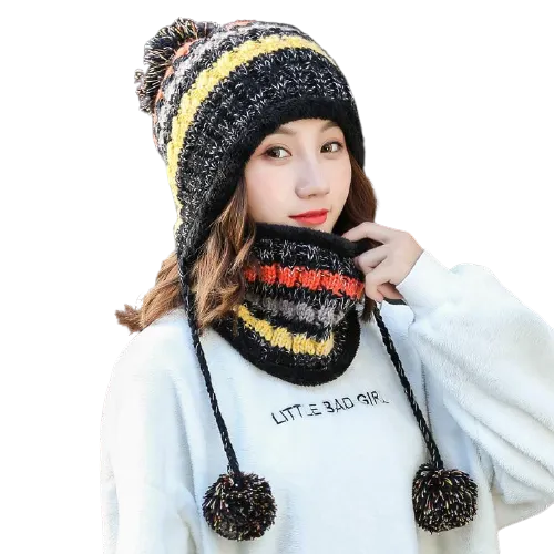 3Pcs Women Thick Warm Fleece Knitted Hat Scarf  Mask Sets