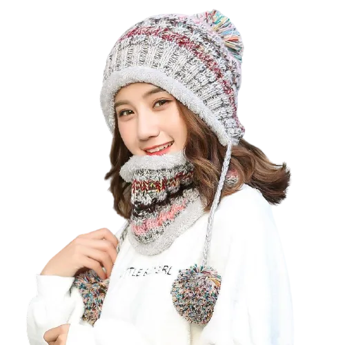 3Pcs Women Thick Warm Fleece Knitted Hat Scarf  Mask Sets