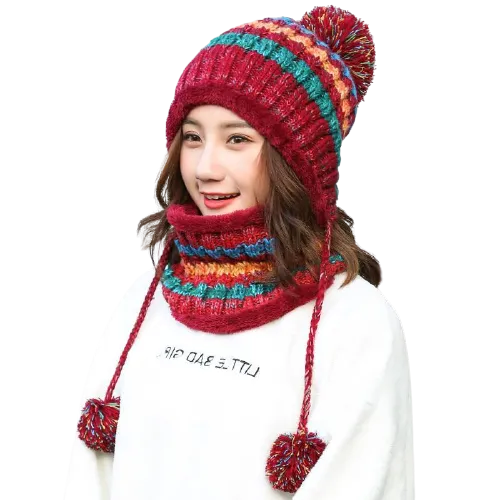 3Pcs Women Thick Warm Fleece Knitted Hat Scarf  Mask Sets