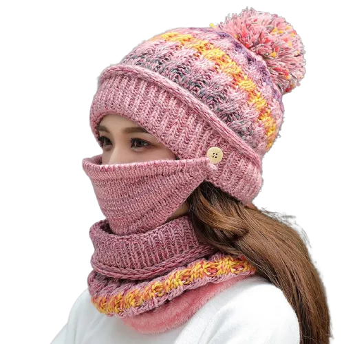 3Pcs Women Thick Warm Fleece Knitted Hat Scarf  Mask Sets