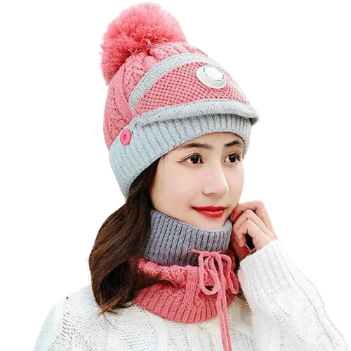 3Pcs Women Thick Warm Fleece Knitted Hat Scarf  Mask Sets