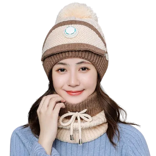 3Pcs Women Thick Warm Fleece Knitted Hat Scarf  Mask Sets