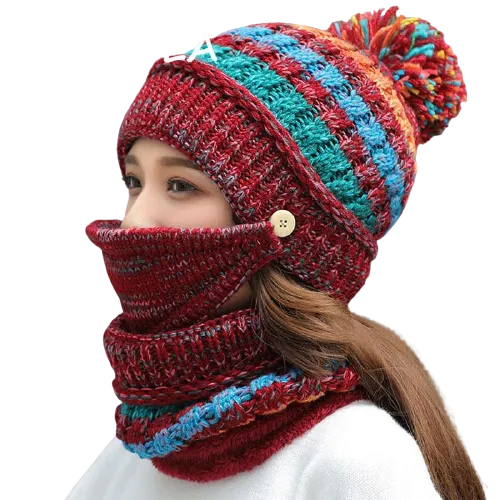 3Pcs Women Thick Warm Fleece Knitted Hat Scarf  Mask Sets