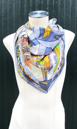 ALASKAN SIGHTS 1970's Vintage Detailed Alaskan Sights and Monuments Scarf