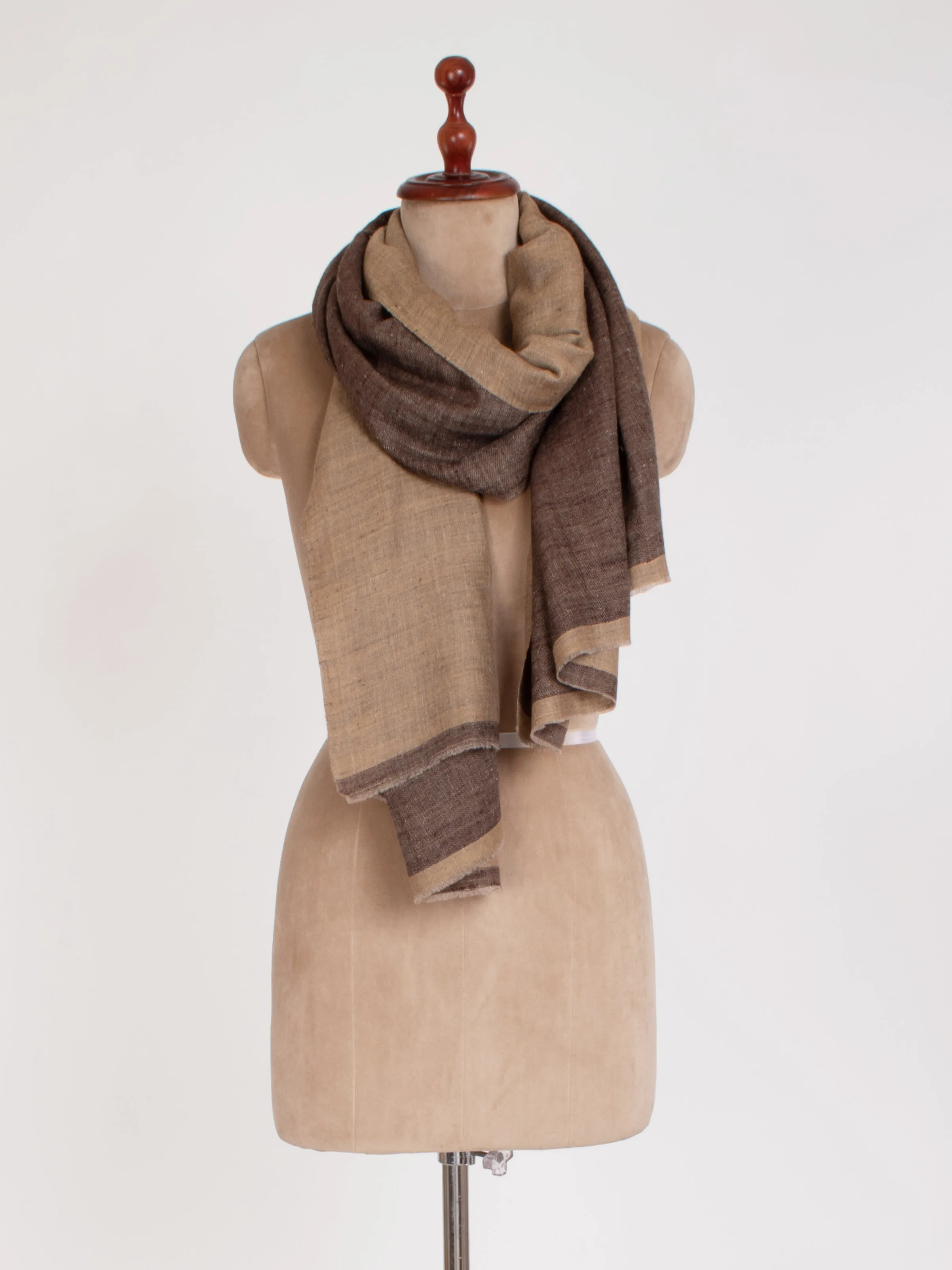 Beige and Brown Dorukha Cashmere Scarf