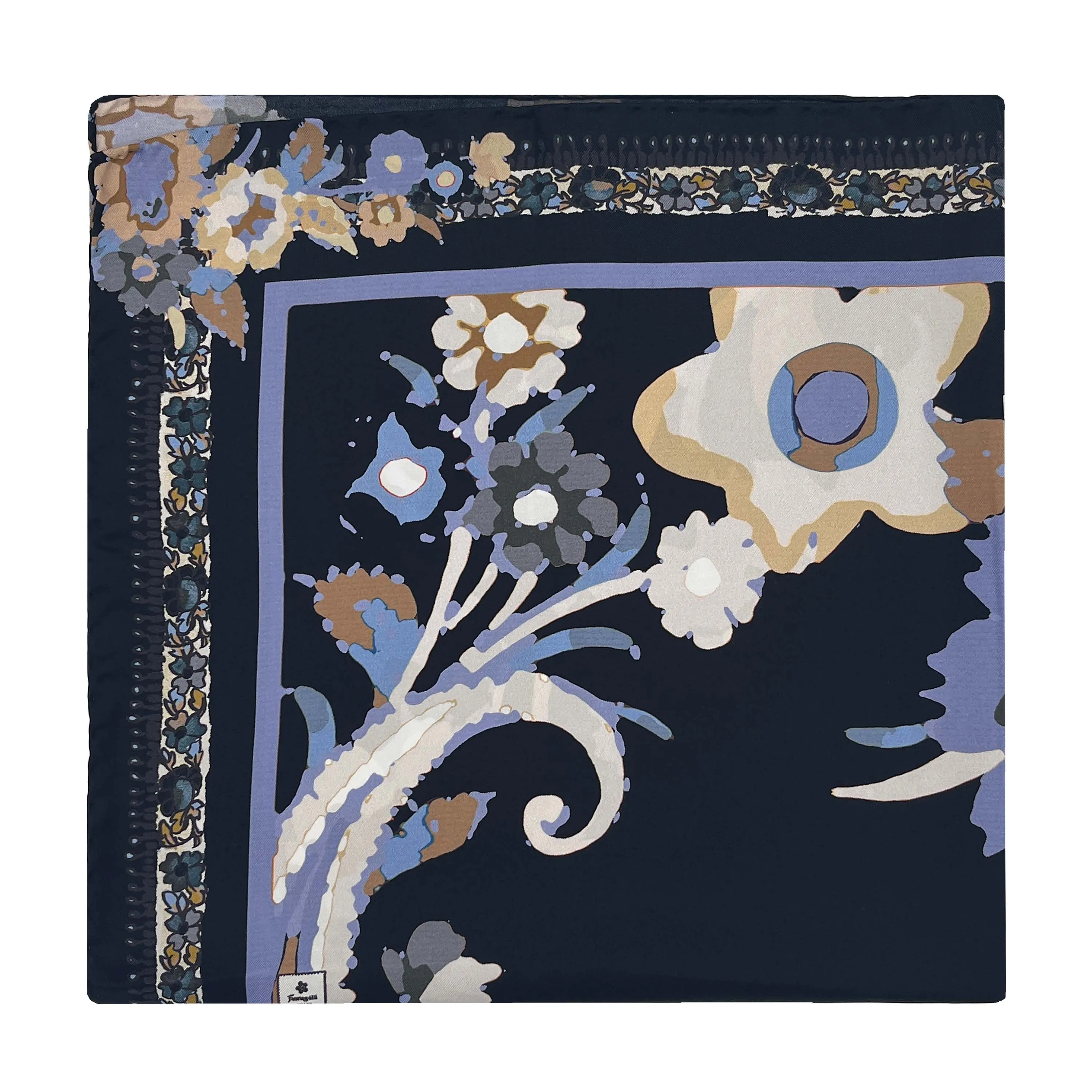 Blue and beige neckerchief with floral paisley design