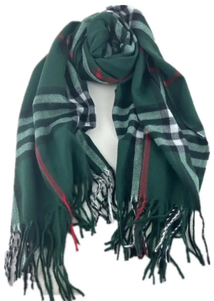 Burberry Look Plaid Bottle Green Wool Blend Scarf