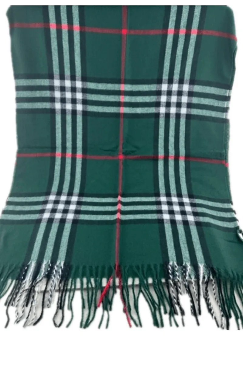 Burberry Look Plaid Bottle Green Wool Blend Scarf