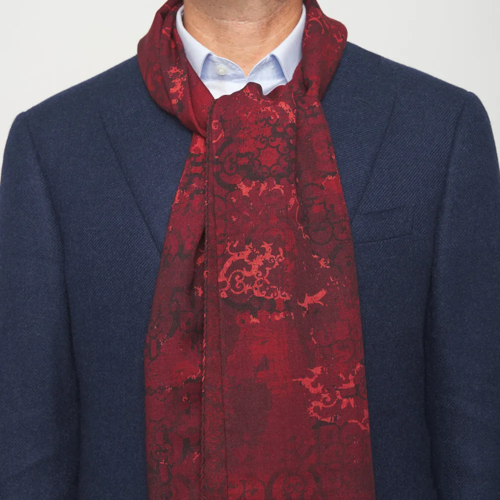 Burgundy Sicilian Ceramic and Paisley Double Face Wool Scarf