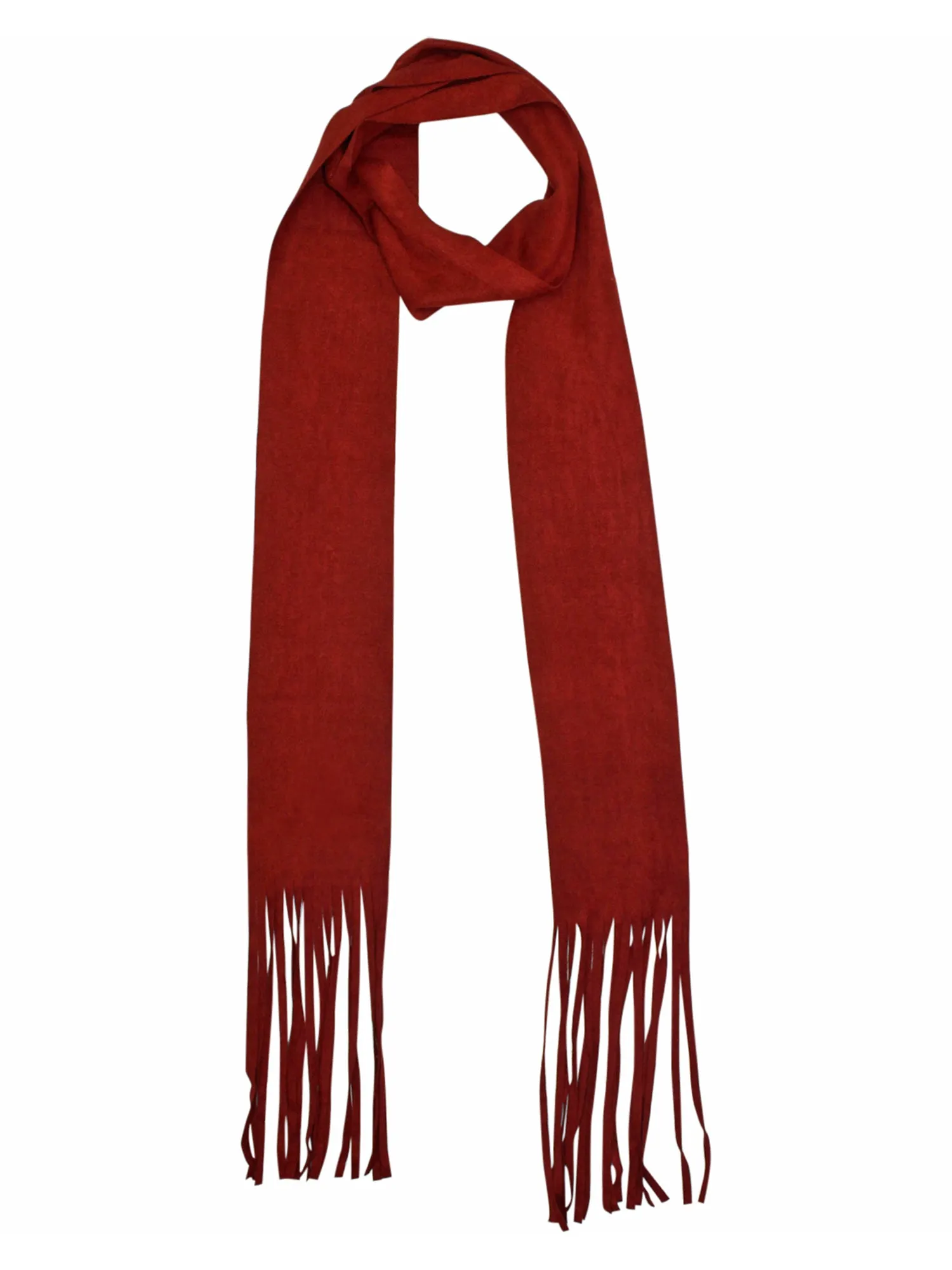 Burgundy Soft Faux Suede Skinny Scarf With Fringe