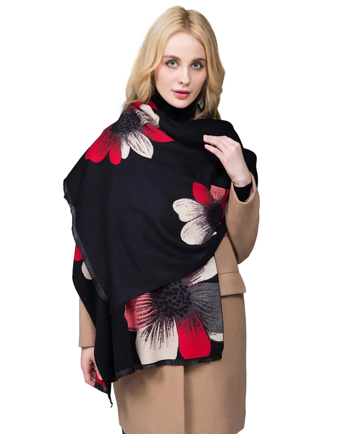 Cashmere Pashmina Shawls, Winter Reversible Blanket Scarves For Women Flower