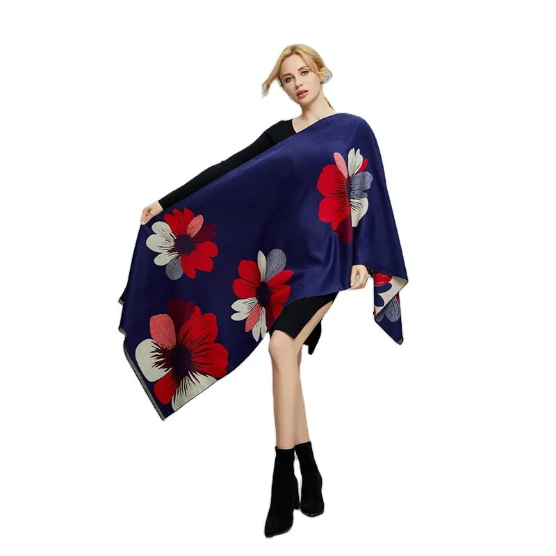 Cashmere Pashmina Shawls, Winter Reversible Blanket Scarves For Women Flower