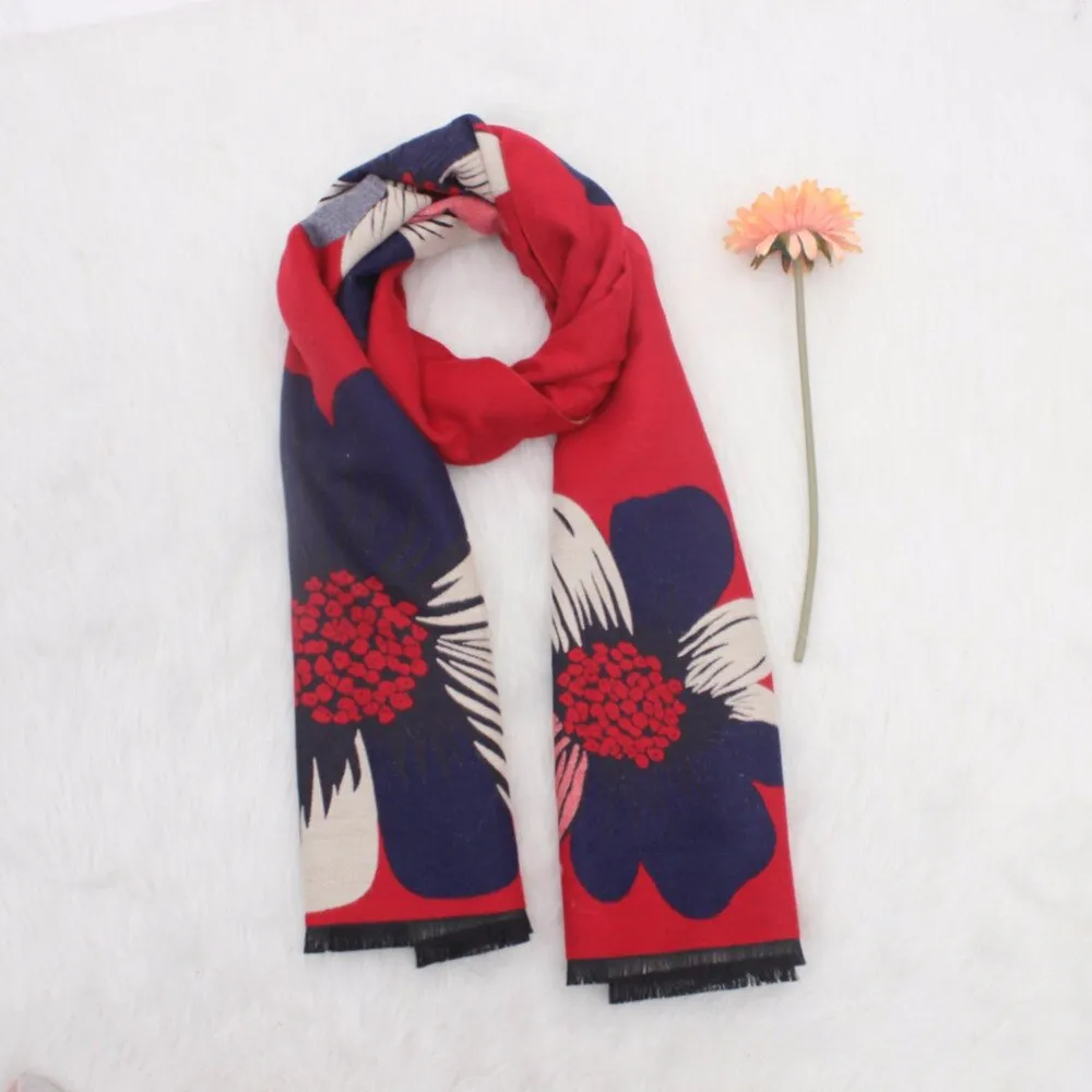 Cashmere Pashmina Shawls, Winter Reversible Blanket Scarves For Women Flower