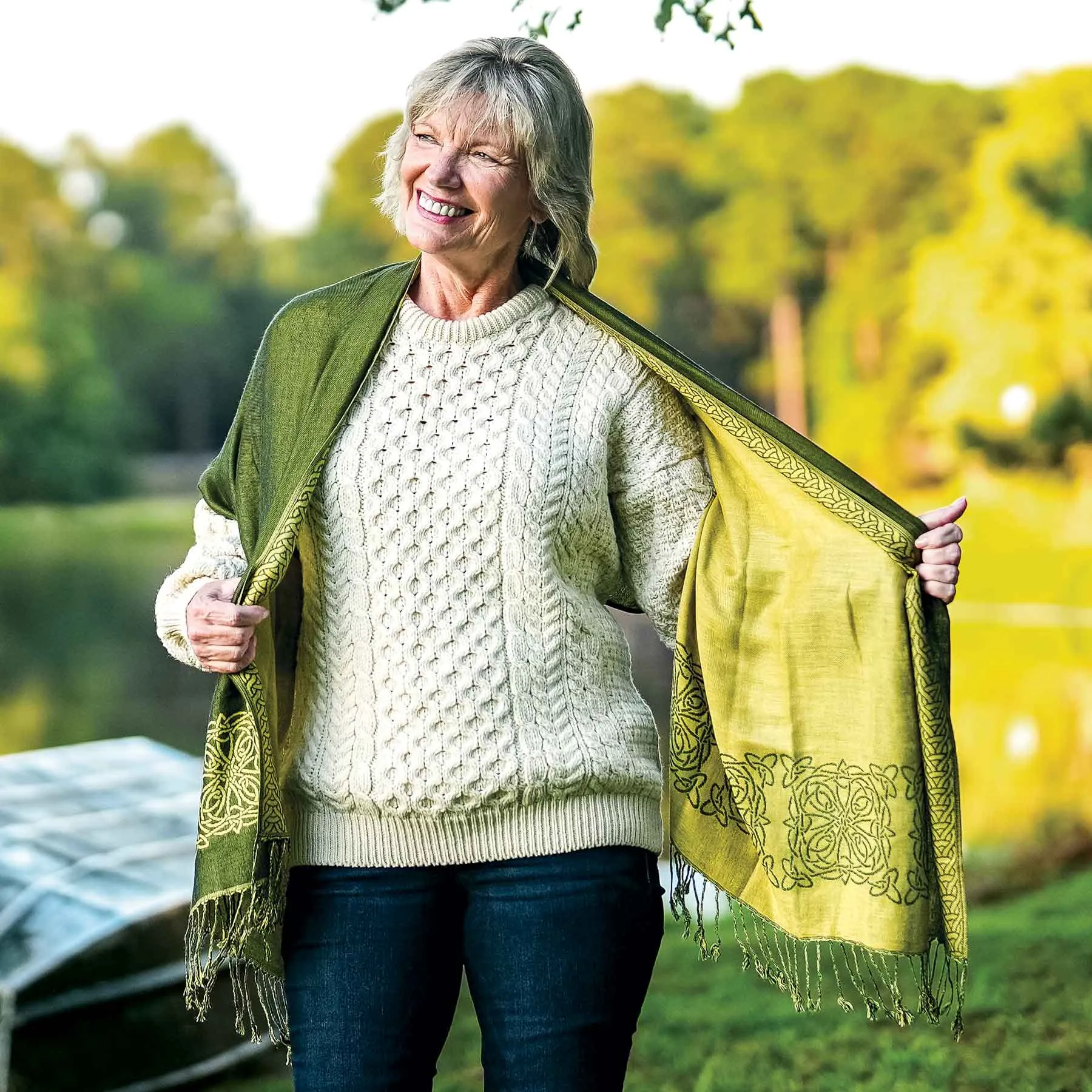 Celtic Knotwork Scarf- Olive and Gold