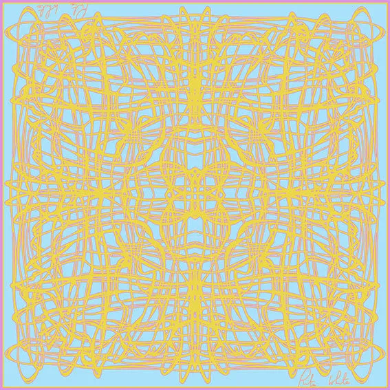 Celtic Swirls in Yellow in Blue, 110cm Square Silk Scarf