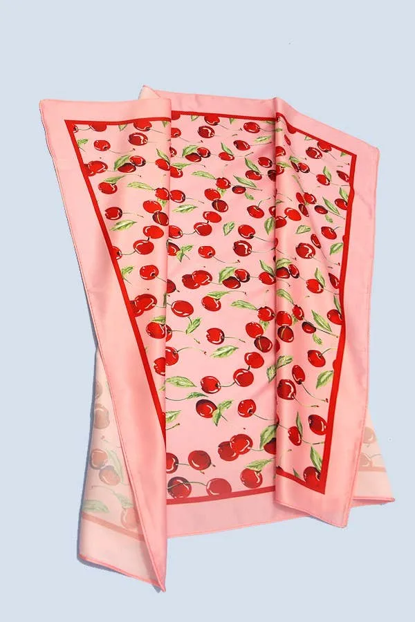 Cherry Print Silky Feel Bandana Scarf