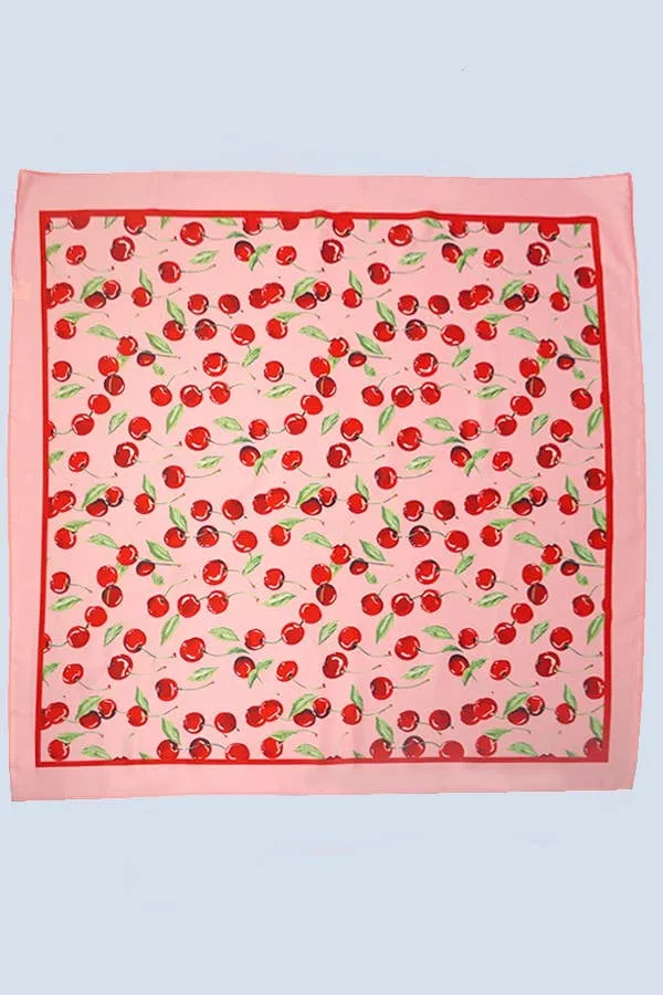 Cherry Print Silky Feel Bandana Scarf