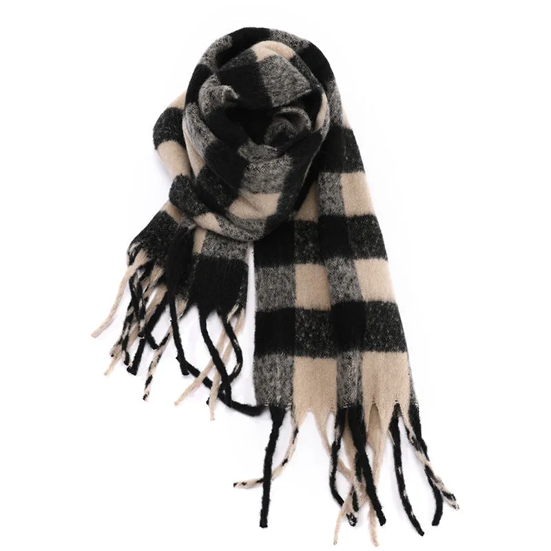 Classic Black White Checkered Warm Thick Winter Scarf