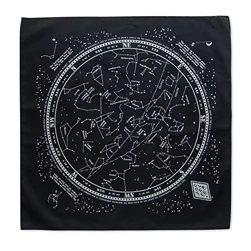 Colter Co. Glow In The Dark "Stargazer" Bandana - 100% Cotton Black Bandana with Star Chart Design - Made In The USA (22" x 22")