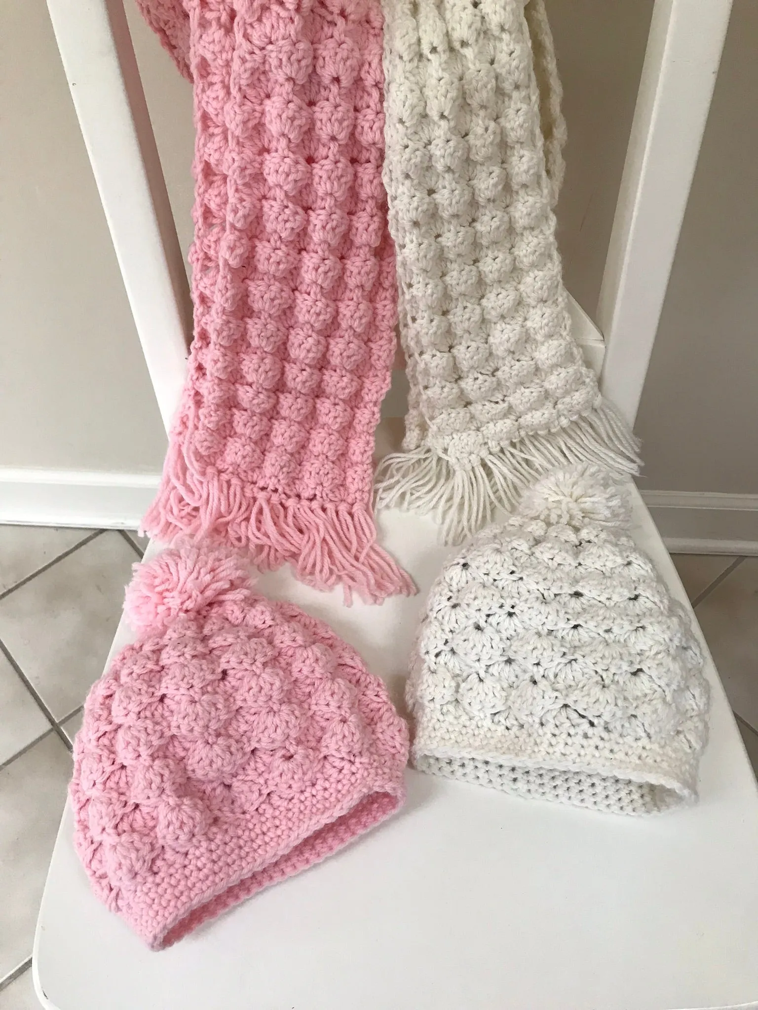 Crochet Pattern Puff Shell Hat and Scarf Set