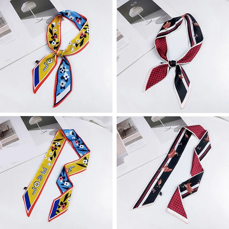 DIY Print Small Scarf Women Riband Handle Bags Scarf Narrow Long Wrist Small Ribbon Fashion Hair Band Scarves & Wraps