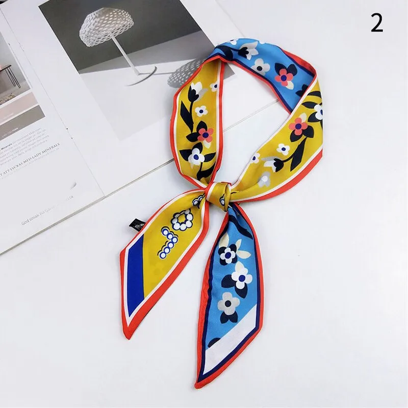 DIY Print Small Scarf Women Riband Handle Bags Scarf Narrow Long Wrist Small Ribbon Fashion Hair Band Scarves & Wraps