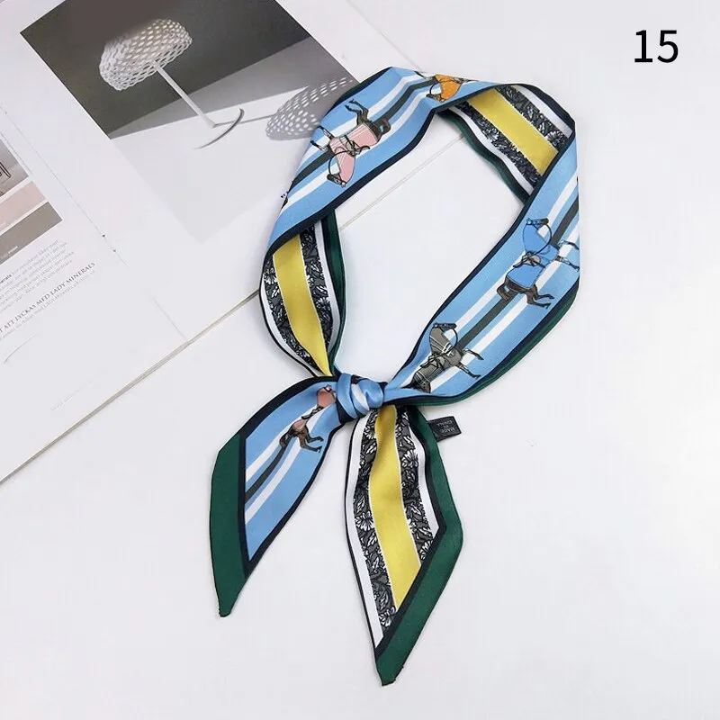 DIY Print Small Scarf Women Riband Handle Bags Scarf Narrow Long Wrist Small Ribbon Fashion Hair Band Scarves & Wraps