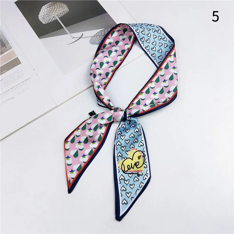 DIY Print Small Scarf Women Riband Handle Bags Scarf Narrow Long Wrist Small Ribbon Fashion Hair Band Scarves & Wraps