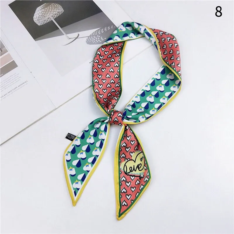 DIY Print Small Scarf Women Riband Handle Bags Scarf Narrow Long Wrist Small Ribbon Fashion Hair Band Scarves & Wraps