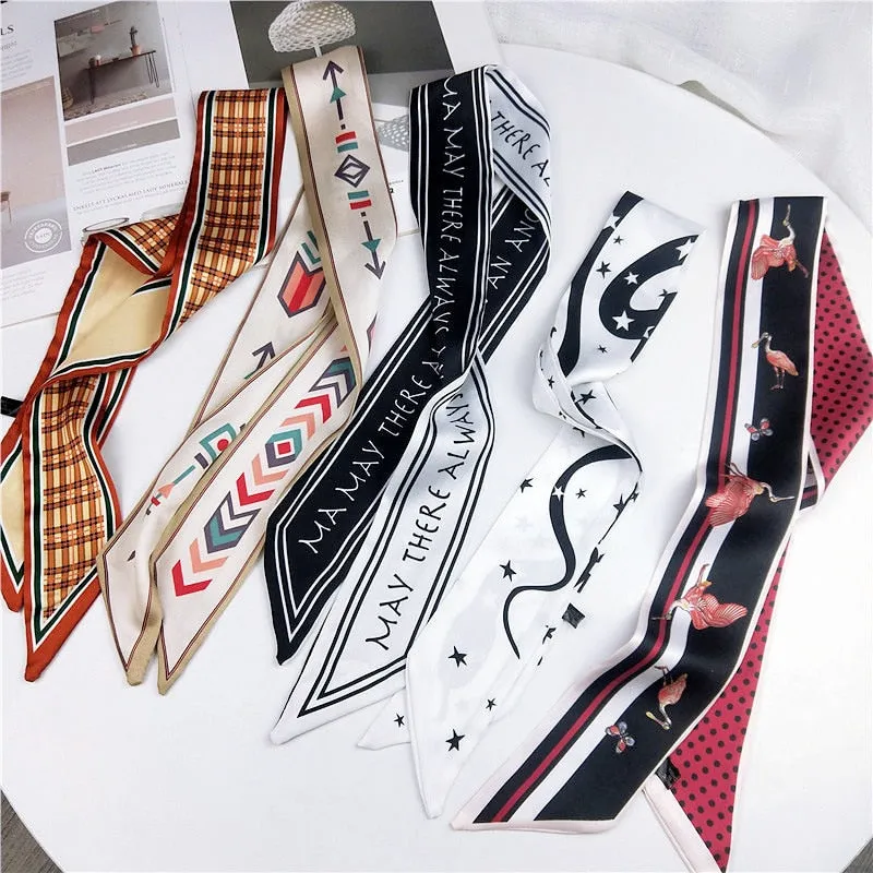 DIY Print Small Scarf Women Riband Handle Bags Scarf Narrow Long Wrist Small Ribbon Fashion Hair Band Scarves & Wraps