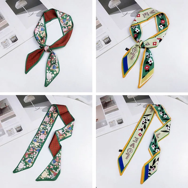 DIY Print Small Scarf Women Riband Handle Bags Scarf Narrow Long Wrist Small Ribbon Fashion Hair Band Scarves & Wraps