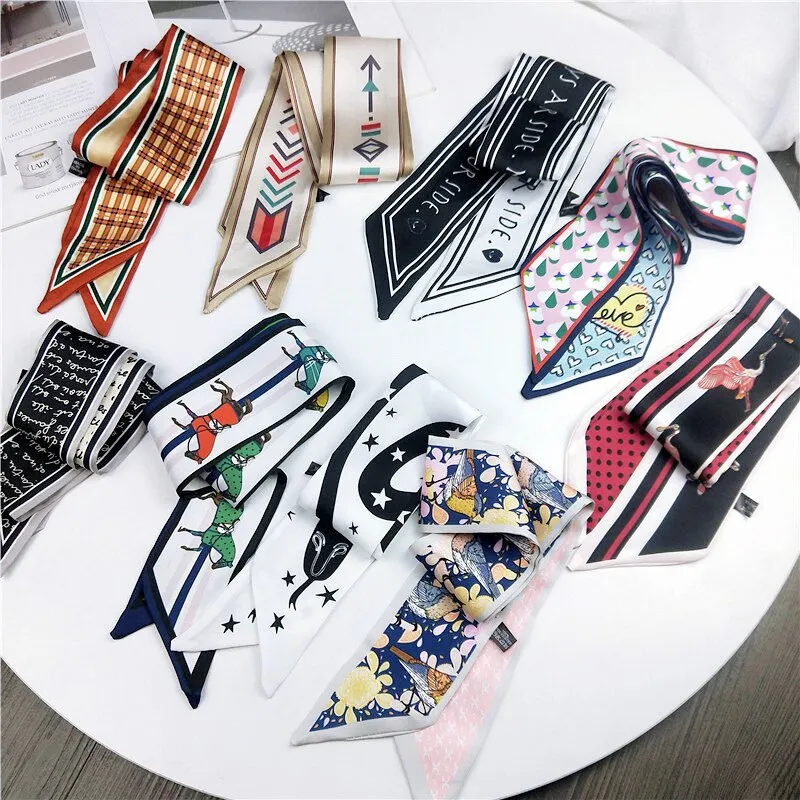 DIY Print Small Scarf Women Riband Handle Bags Scarf Narrow Long Wrist Small Ribbon Fashion Hair Band Scarves & Wraps