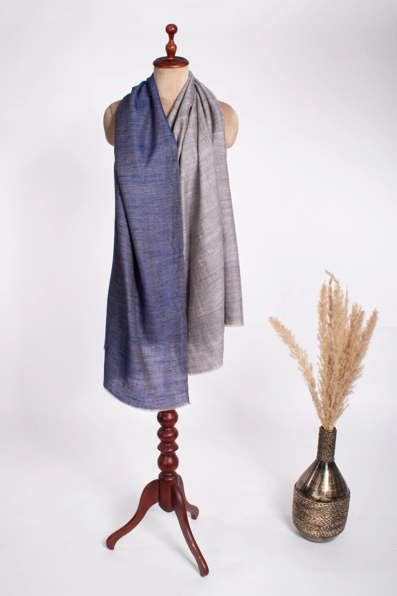 Dorukha Cashmere Scarf in Ivory Blue - WHITEHAVEN