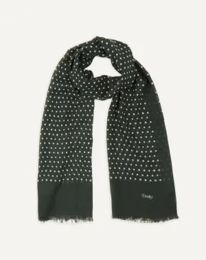 Drake's Polka Dot Print Wool Scarf / Green