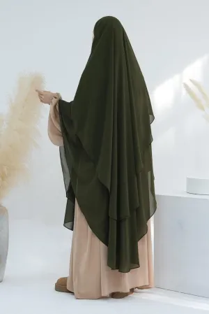 Elegant Olive Green Two-Layer Chiffon Extra Long Scarf