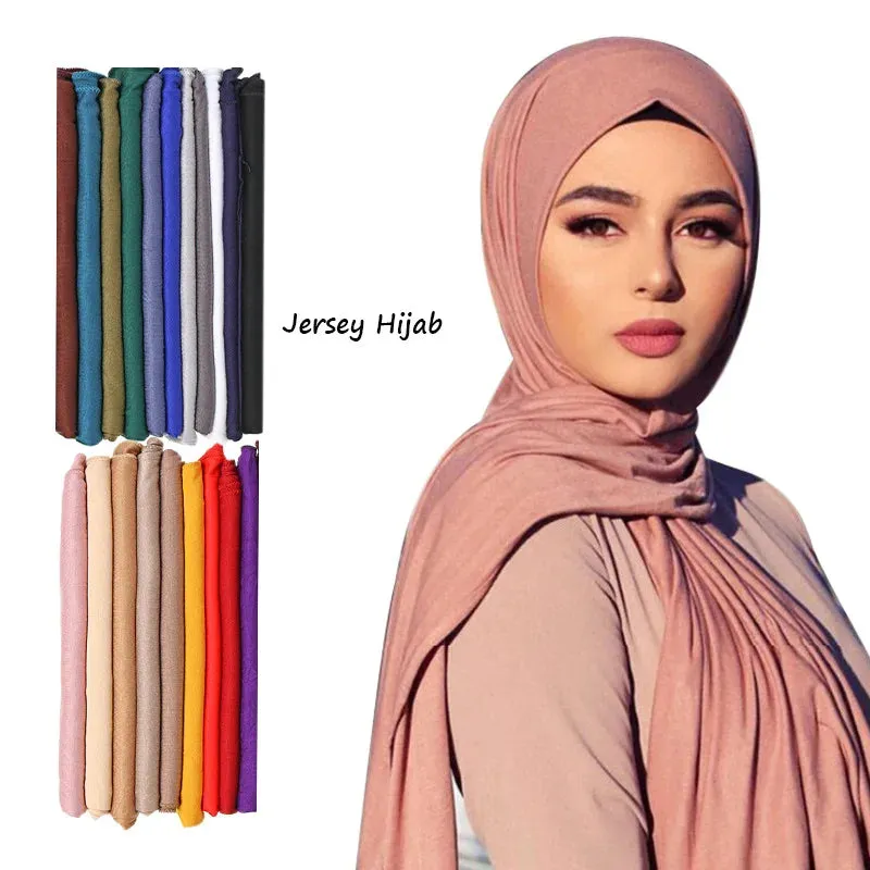 Fashion Polyester Jersey Veil, Hijab Scarf Long  Shawl Plain Soft Turban Tie Head Wraps For Women Africa Headband 170x60cm