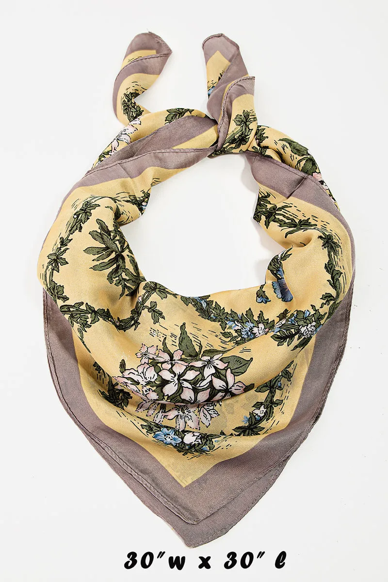 Floral Print Silky Bandana Scarf