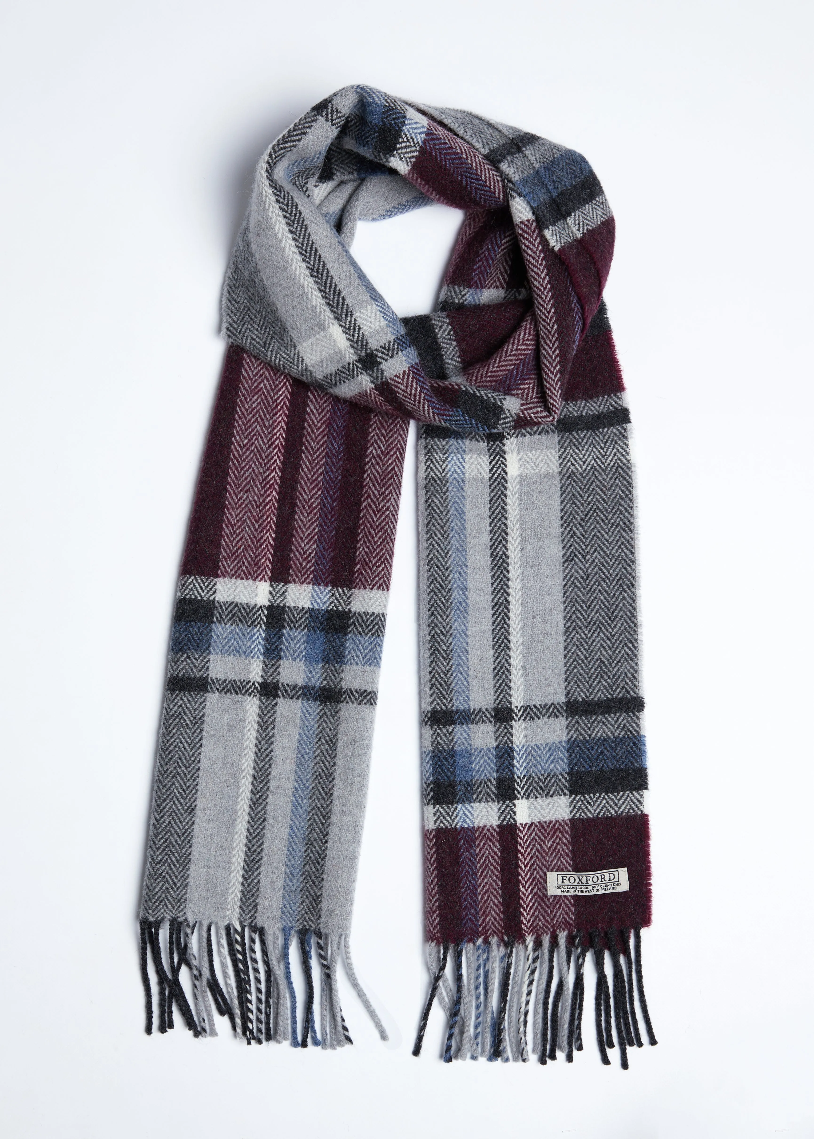 Foxford Maroon and Grey Lambswool Scarf