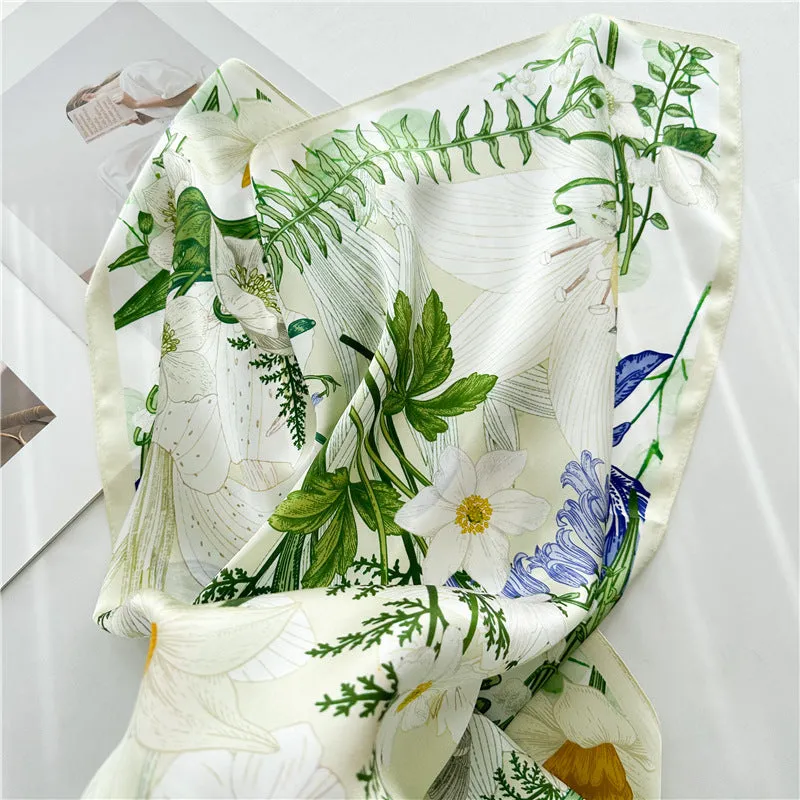 Fresh Floral Print mulberry silk scarf/65CM 100% mulberry silk scarf/Silk shawl/Gift for her