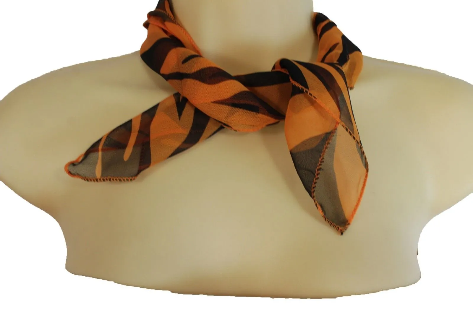 Green Orange Black Neck Scarf Fabric Zebra Animal Print Pocket Square