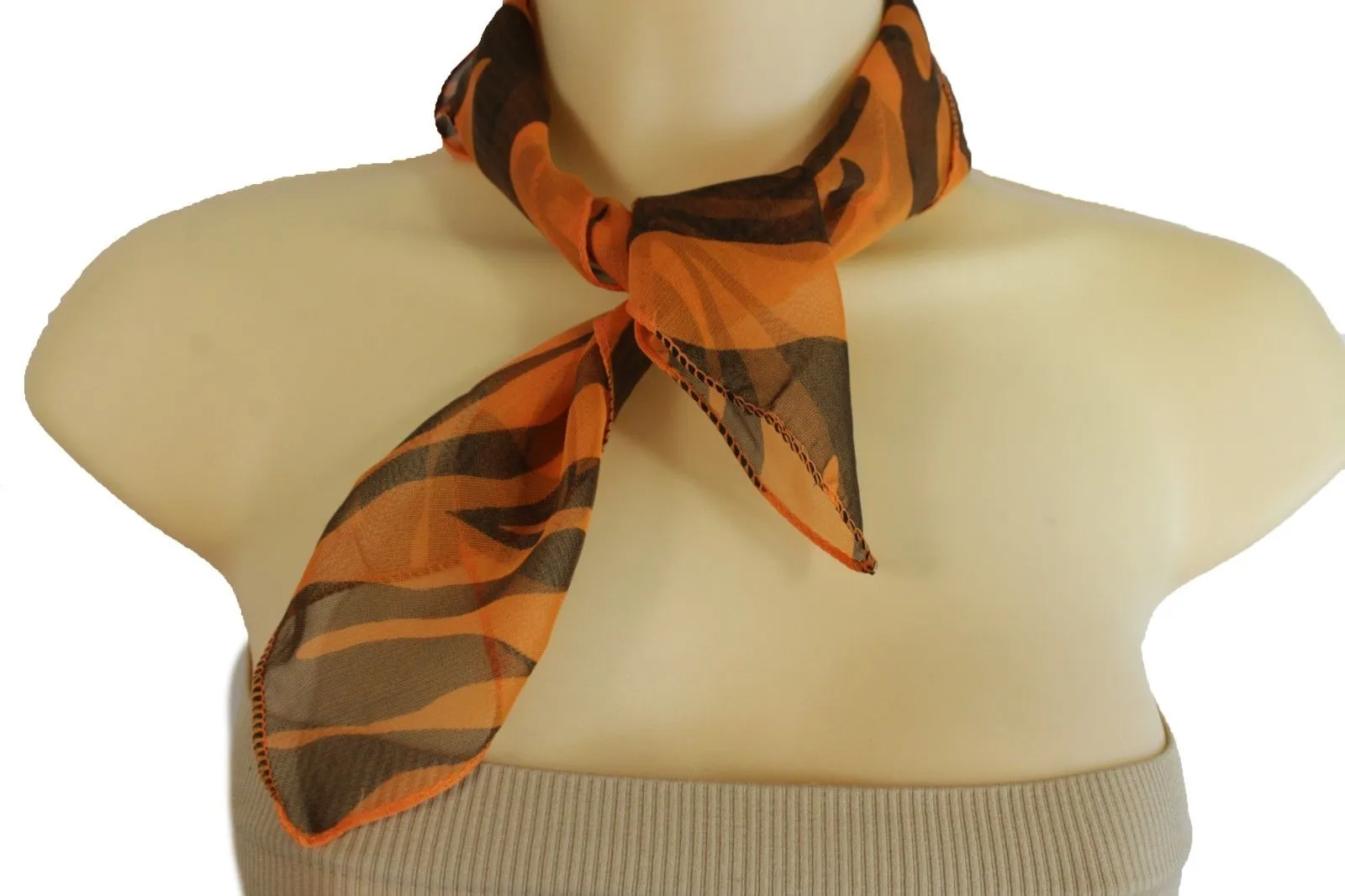 Green Orange Black Neck Scarf Fabric Zebra Animal Print Pocket Square