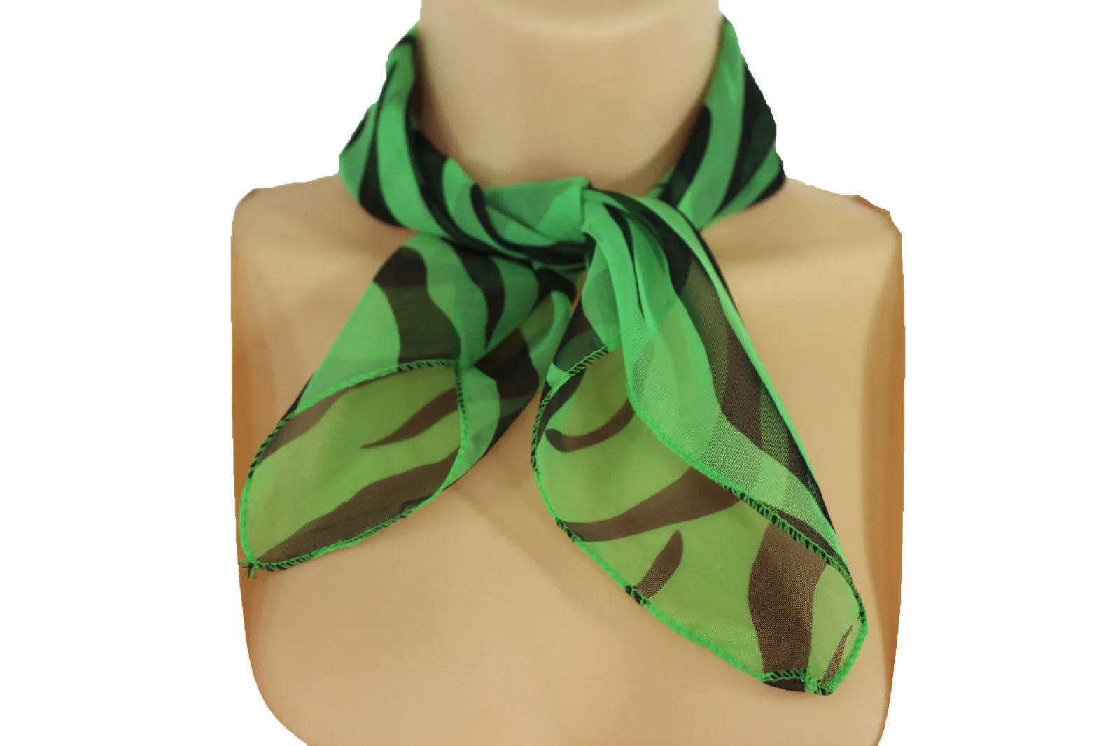 Green Orange Black Neck Scarf Fabric Zebra Animal Print Pocket Square