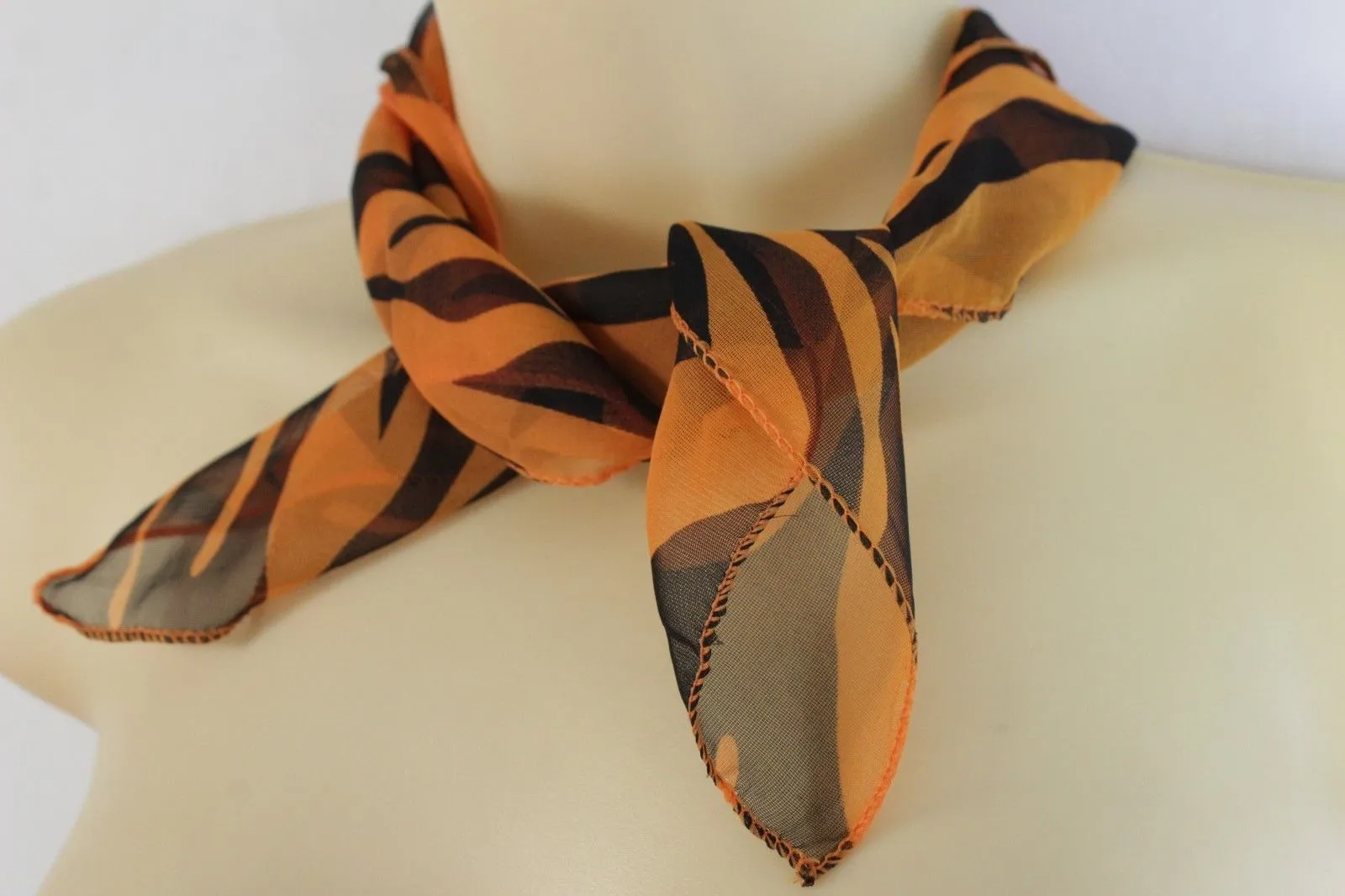 Green Orange Black Neck Scarf Fabric Zebra Animal Print Pocket Square